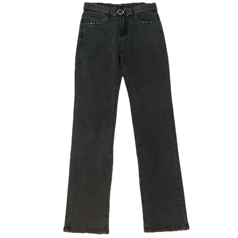 NWT Bebe high rise straight leg embellished charcoal wash jeans gray denim 8